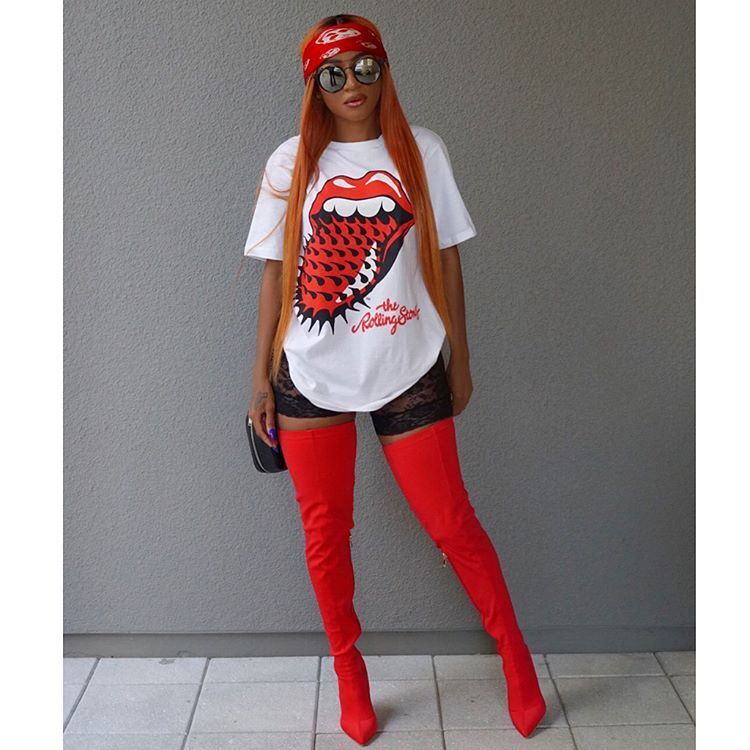 Womens Printed Big Tongue T-shirt Summer Loose Short Sleeve Girl Clothing Summer Fashion Designer Shirt