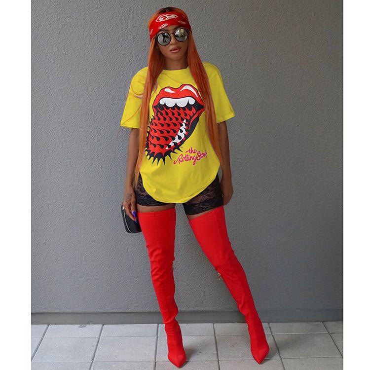 Womens Printed Big Tongue T-shirt Summer Loose Short Sleeve Girl Clothing Summer Fashion Designer Shirt