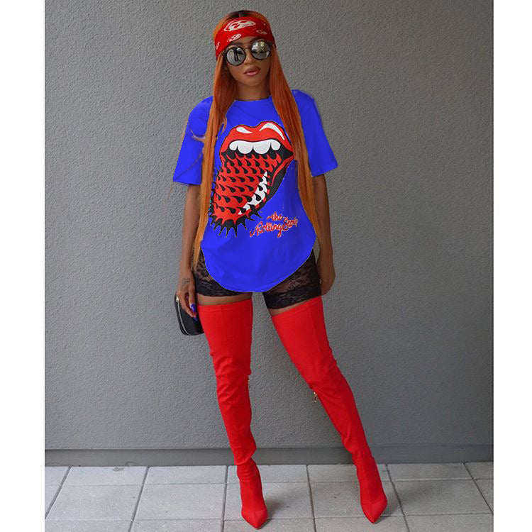 Womens Printed Big Tongue T-shirt Summer Loose Short Sleeve Girl Clothing Summer Fashion Designer Shirt