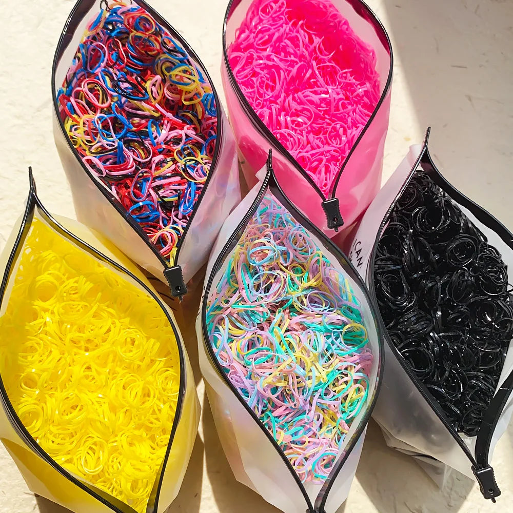 500/1000/2000pcs Girls Colorful Disposable Rubber Band Hair Ties