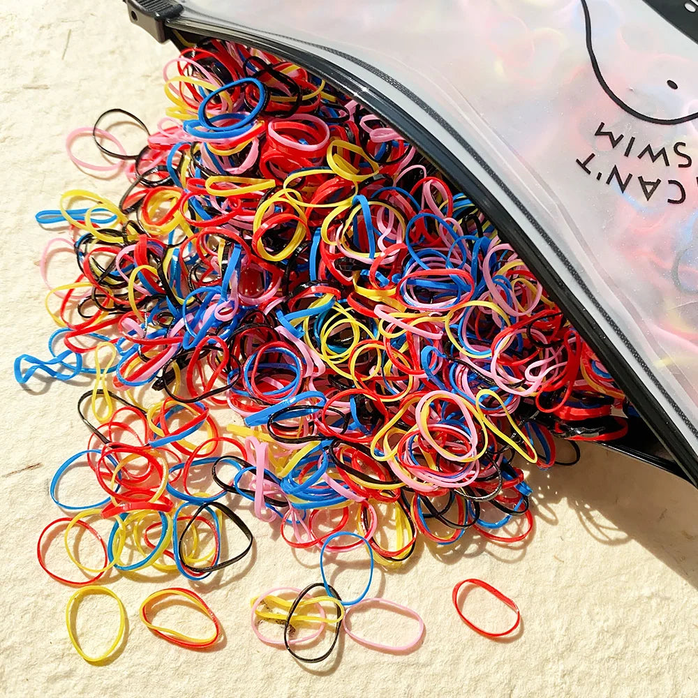500/1000/2000pcs Girls Colorful Disposable Rubber Band Hair Ties