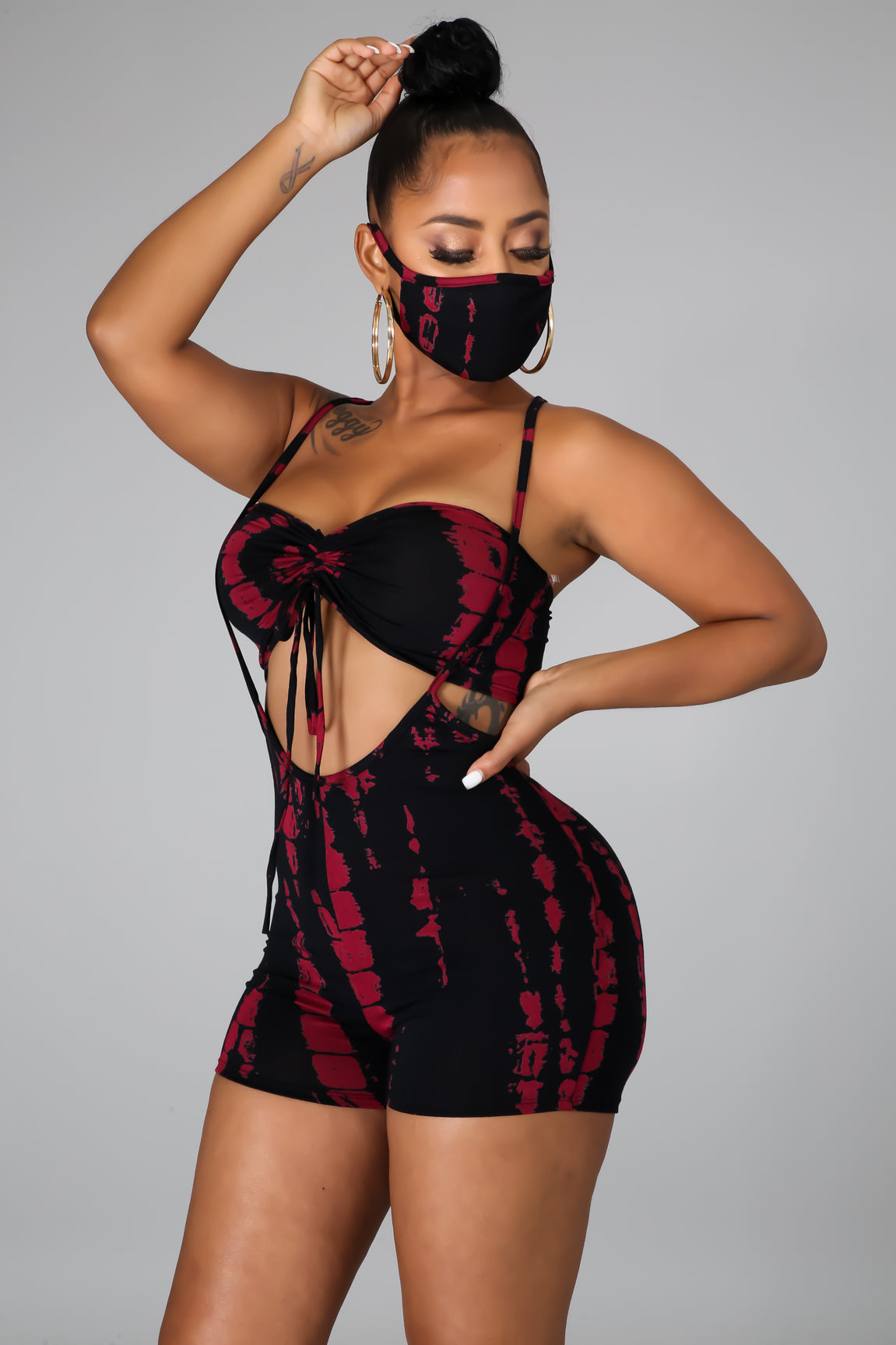 Cutout Tie-Front Romper Set