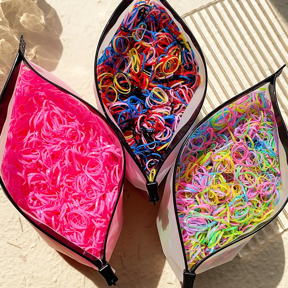 500/1000/2000pcs Girls Colorful Disposable Rubber Band Hair Ties